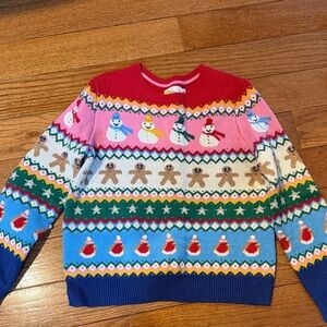 Mini Boden Festive Snowman and Gingerbread Sweater - Red, Blue, Green